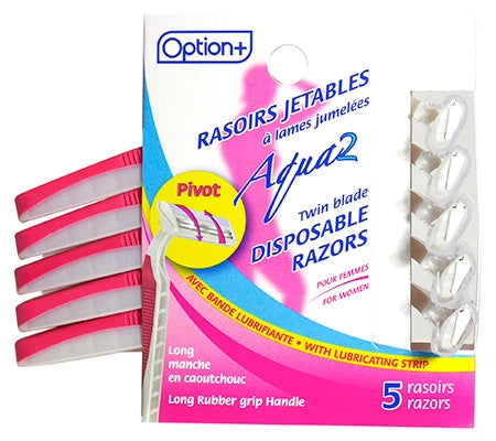 Option+ Aqua 2 Twin Blade Disposable Razors 5pk