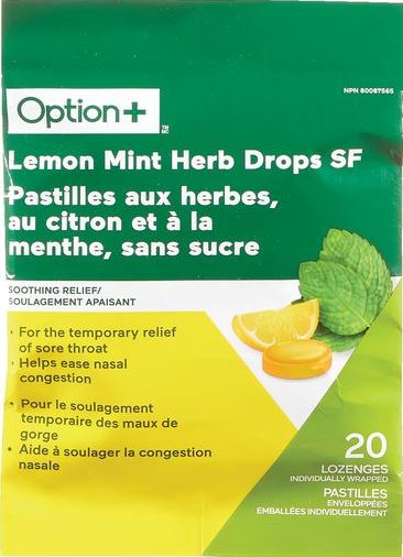 Option+ Cough Drops Lemon Mint 20 Loz