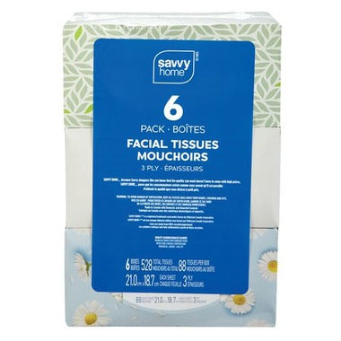 Savvy Facial Tissue 6 Pack 3 ply x 88 Tissues