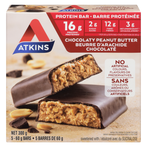 Atkins Protein Bar 5 x 60gm Chocolate/Peanut Butterq